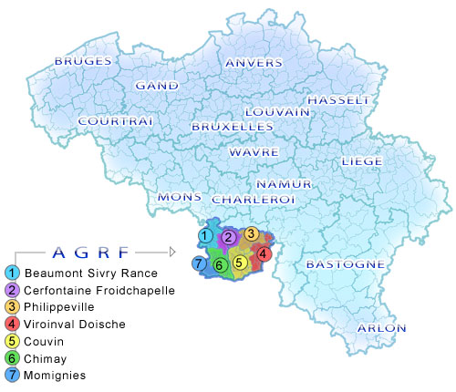 Carte des 7 zones de garde de l'AGRF dans la Région des Fagnes